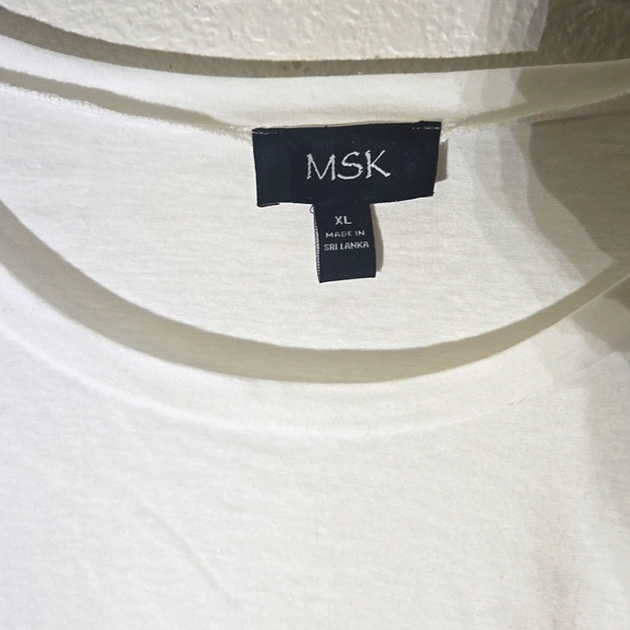 MSK AMBER WOMENS DRESS WHITE COTTON TOP GOLD POLYESTER BOTTOM pullover NWT - Picture 2 of 6